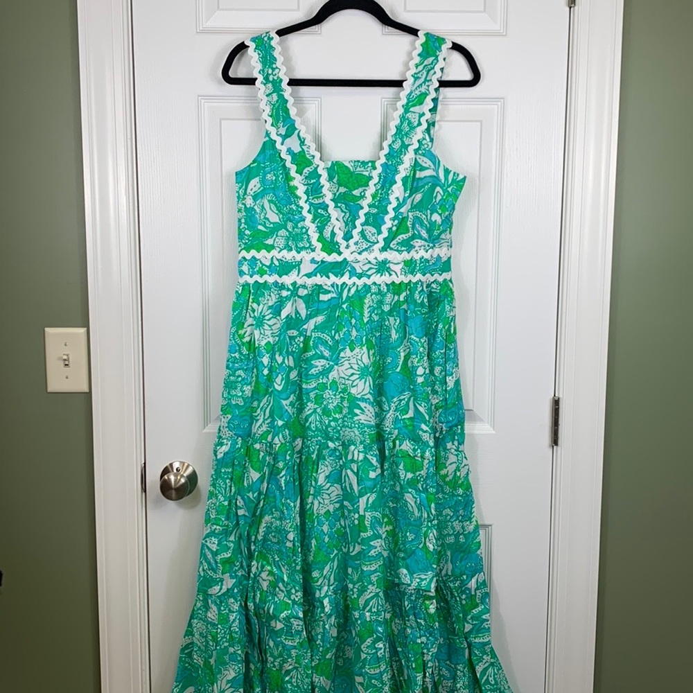 NWT Lilly Pulitzer Botanical green safari sangria Pollie cotton midi dress sz 10 - Picture 3 of 12
